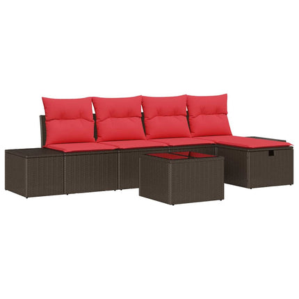 Havesofa Sæt med pude 6 pcs Brun polyrattan