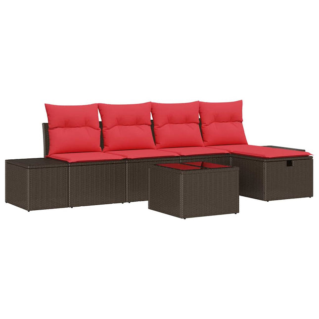 Havesofa Sæt med pude 6 pcs Brun polyrattan