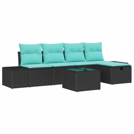Havesofa Sæt 6 stk. Sort polyrattan