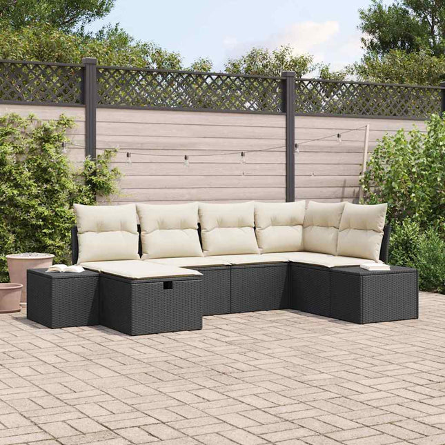 Havesofa Sæt 6 stk. Sort polyrattan