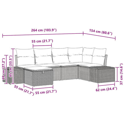 Havesofa Sæt 6 stk. Sort polyrattan