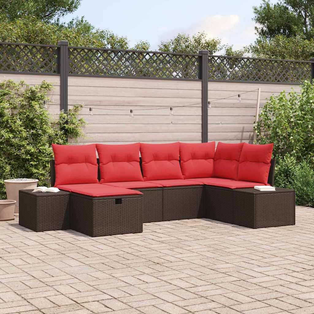 Havesofa Sæt med pude 6 pcs Brun polyrattan