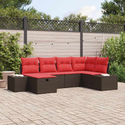Havesofa Sæt med pude 6 pcs Brun polyrattan