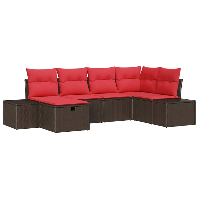 Havesofa Sæt med pude 6 pcs Brun polyrattan