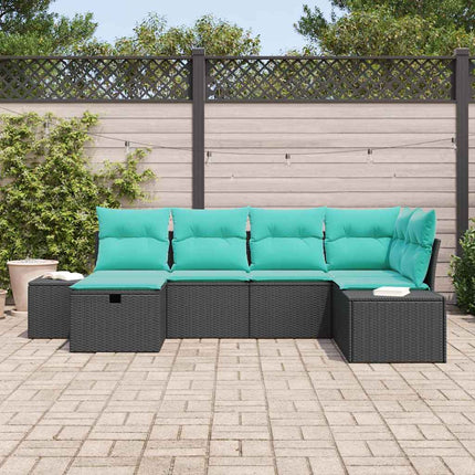 Havesofa Sæt 6 stk. Sort polyrattan