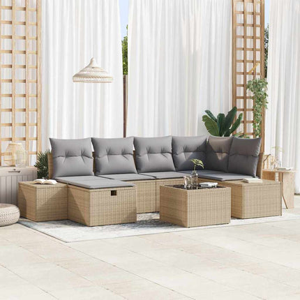 Havesofa Sæt 7 stk. Beige polyrattan