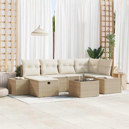 Havesofa Sæt med pude 7 pcs Beige polyrattan