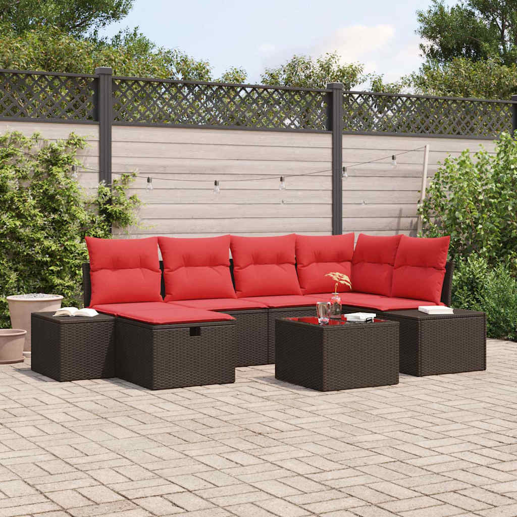 Havesofa Sæt med pude 7 pcs Brun polyrattan
