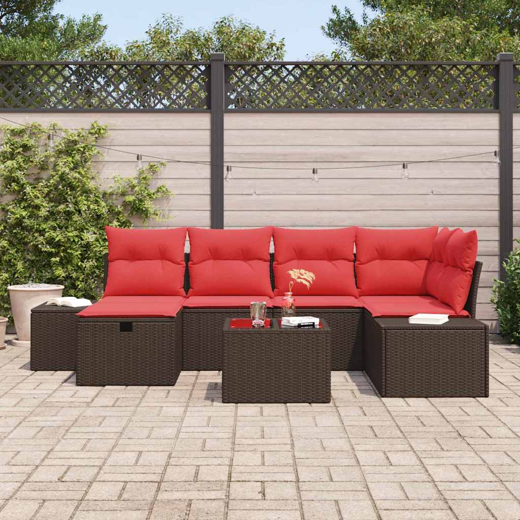 Havesofa Sæt med pude 7 pcs Brun polyrattan
