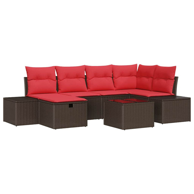 Havesofa Sæt med pude 7 pcs Brun polyrattan