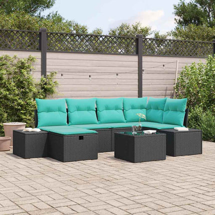 Havesofa Sæt 7 stk. Sort polyrattan