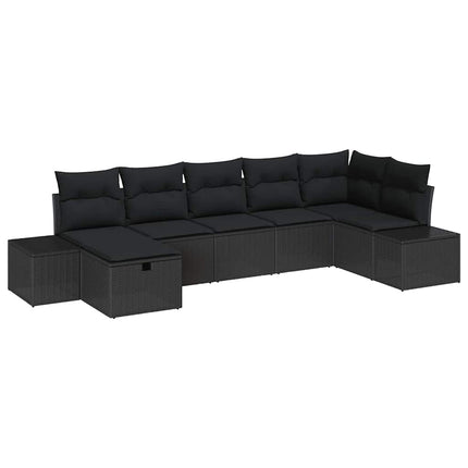 Havesofa Sæt med pude 7 pcs Sort polyrattan