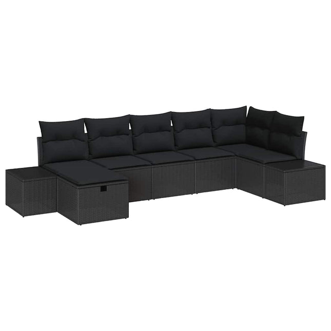 Havesofa Sæt 7 stk. Sort polyrattan