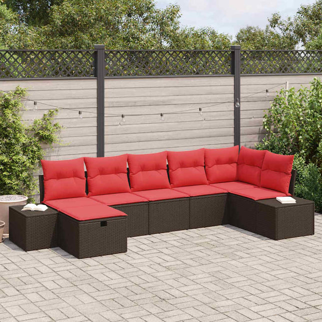 Havesofa Sæt med pude 7 pcs Brun polyrattan