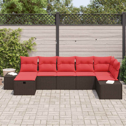 Havesofa Sæt med pude 7 pcs Brun polyrattan