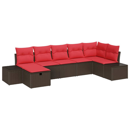 Havesofa Sæt med pude 7 pcs Brun polyrattan