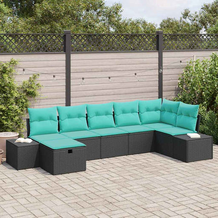 Havesofa Sæt 7 stk. Sort polyrattan