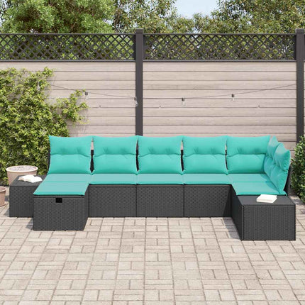 Havesofa Sæt 7 stk. Sort polyrattan