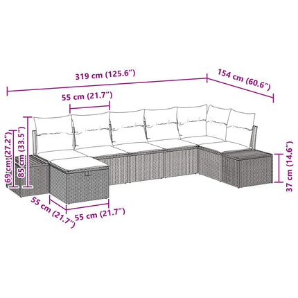 Havesofa Sæt 7 stk. Sort polyrattan
