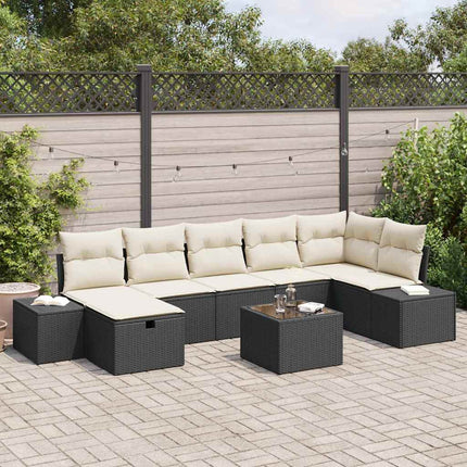 Havesofa Sæt 8 stk. Sort polyrattan