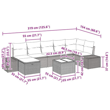 Havesofa Sæt 8 stk. Beige polyrattan