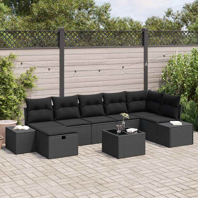 Havesofa Sæt 8 stk. Sort polyrattan