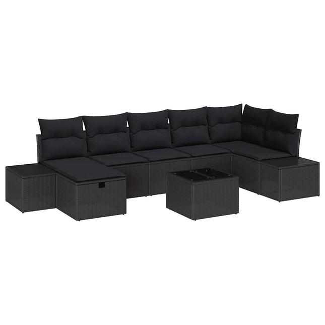Havesofa Sæt 8 stk. Sort polyrattan