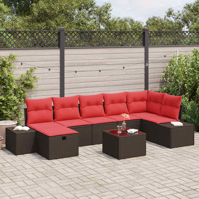 Havesofa Sæt med pude 8 pcs Brun polyrattan