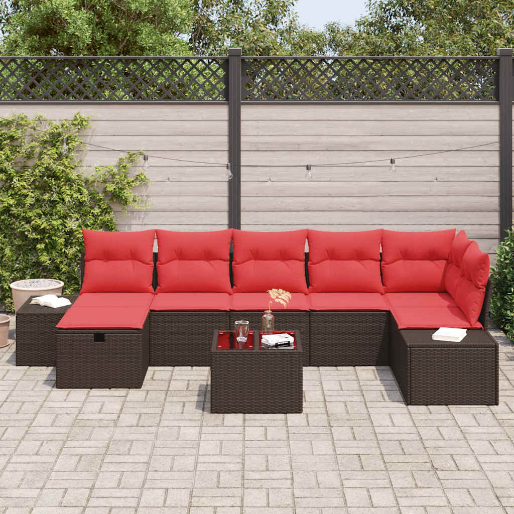 Havesofa Sæt med pude 8 pcs Brun polyrattan