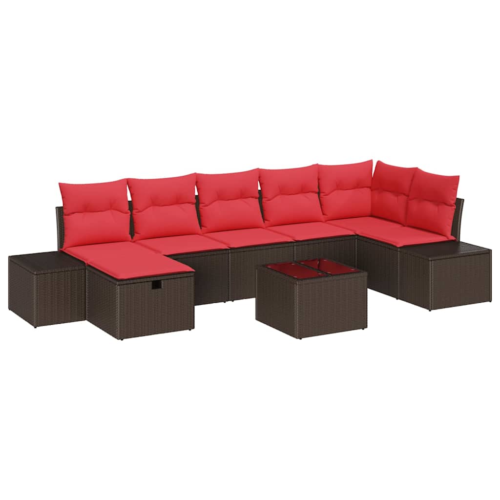 Havesofa Sæt med pude 8 pcs Brun polyrattan