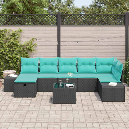Havesofa Sæt 8 stk. Sort polyrattan