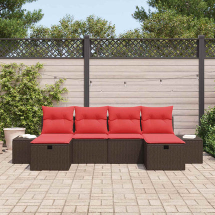 Havesofa Sæt med pude 6 pcs Brun polyrattan