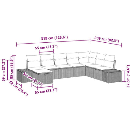 Havesofa Sæt 8 stk. Sort polyrattan