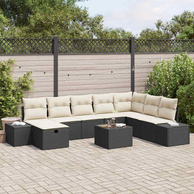 Havesofa Sæt 9 stk. Sort polyrattan