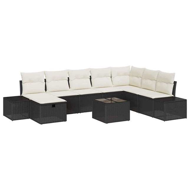 Havesofa Sæt 9 stk. Sort polyrattan