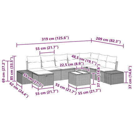 Havesofa Sæt 9 stk. Sort polyrattan