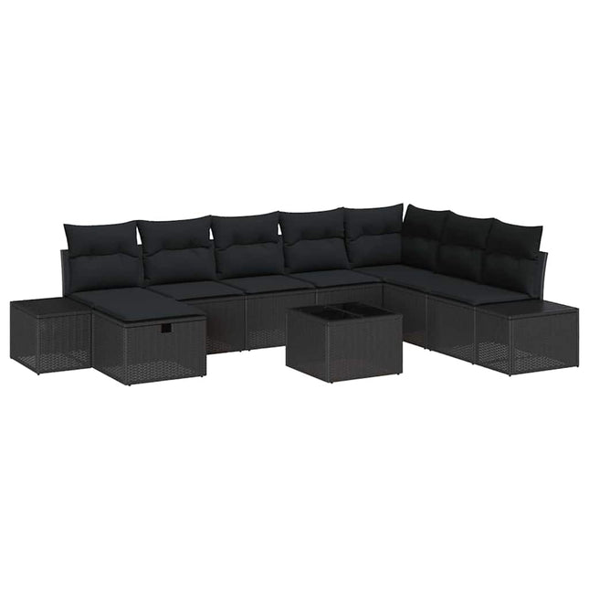 Havesofa Sæt 9 stk. Sort polyrattan