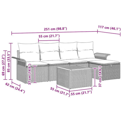 Havesofa Sæt med pude med opbevaring 6 pcs Beige polyrattan