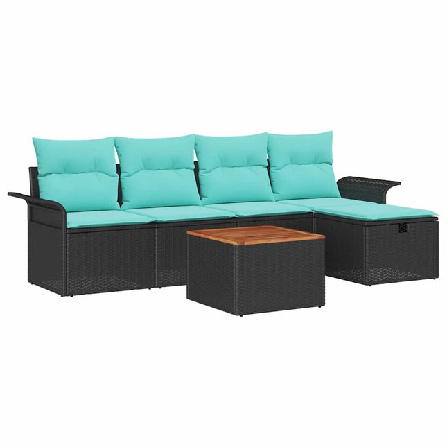 Havesofa Sæt med pude med opbevaring 6 pcs Sort polyrattan