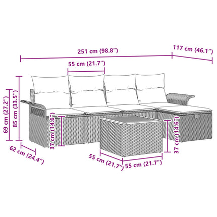Havesofa Sæt 6 stk. Sort polyrattan
