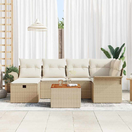 Havesofa Sæt med pude med opbevaring 7 pcs Beige polyrattan