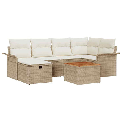 Havesofa Sæt med pude med opbevaring 7 pcs Beige polyrattan