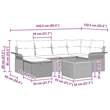 Havesofa Sæt med pude med opbevaring 7 pcs Beige polyrattan