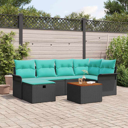 Havesofa Sæt 7 stk. Sort polyrattan