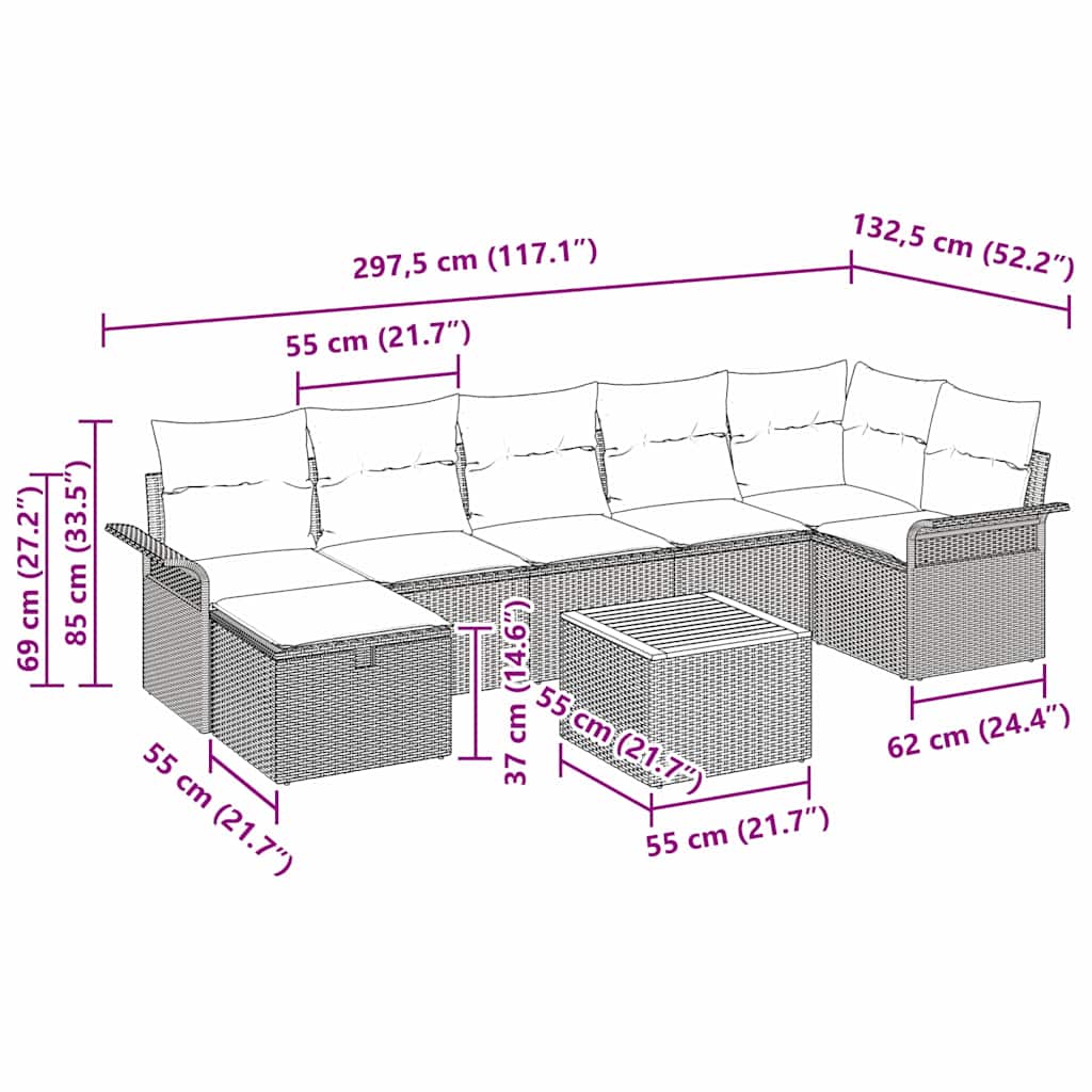 Havesofa Sæt 8 pcs Beige polyrattan