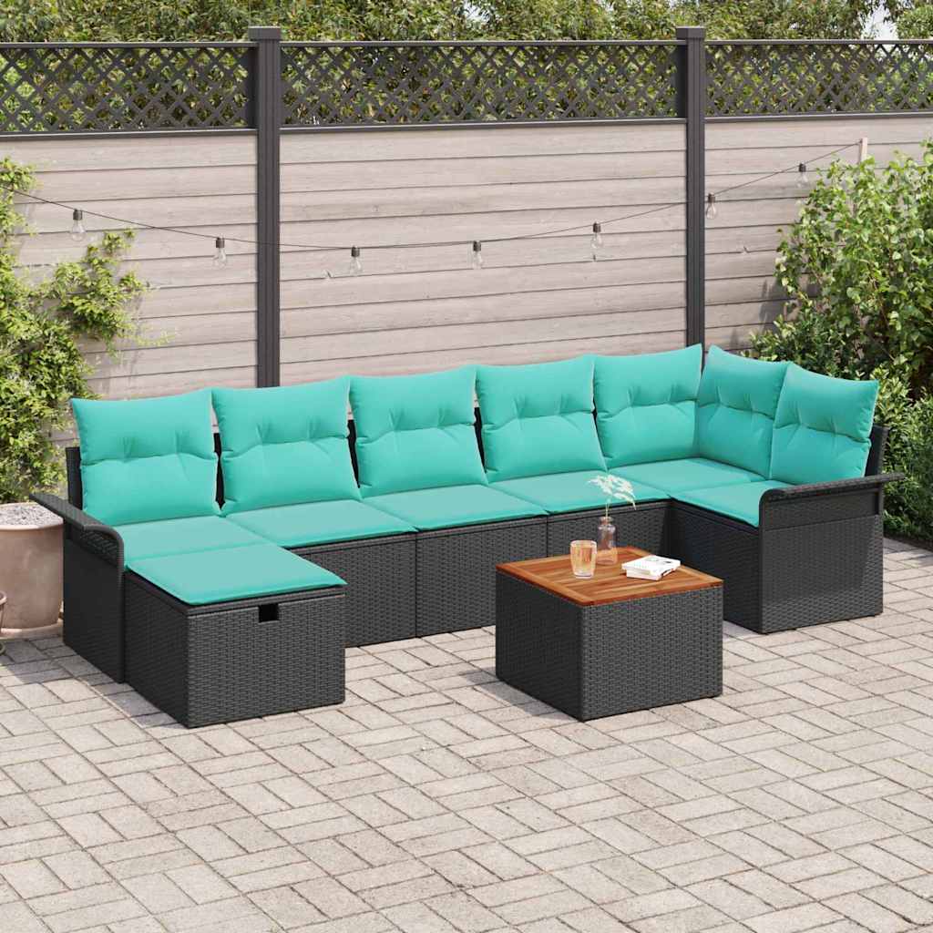 Havesofa Sæt med pude med opbevaring 8 pcs Sort polyrattan