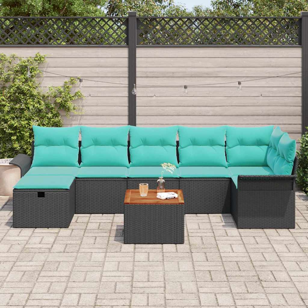 Havesofa Sæt med pude med opbevaring 8 pcs Sort polyrattan