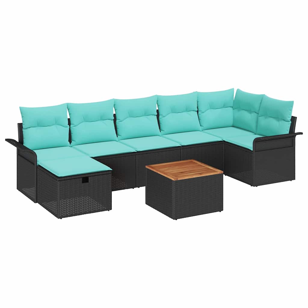 Havesofa Sæt med pude med opbevaring 8 pcs Sort polyrattan