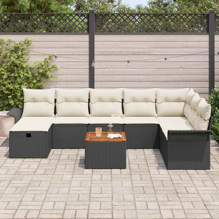 Havesofa Sæt 9 stk. Sort polyrattan