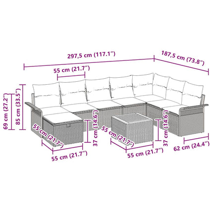 Havesofa Sæt 9 stk. Sort polyrattan